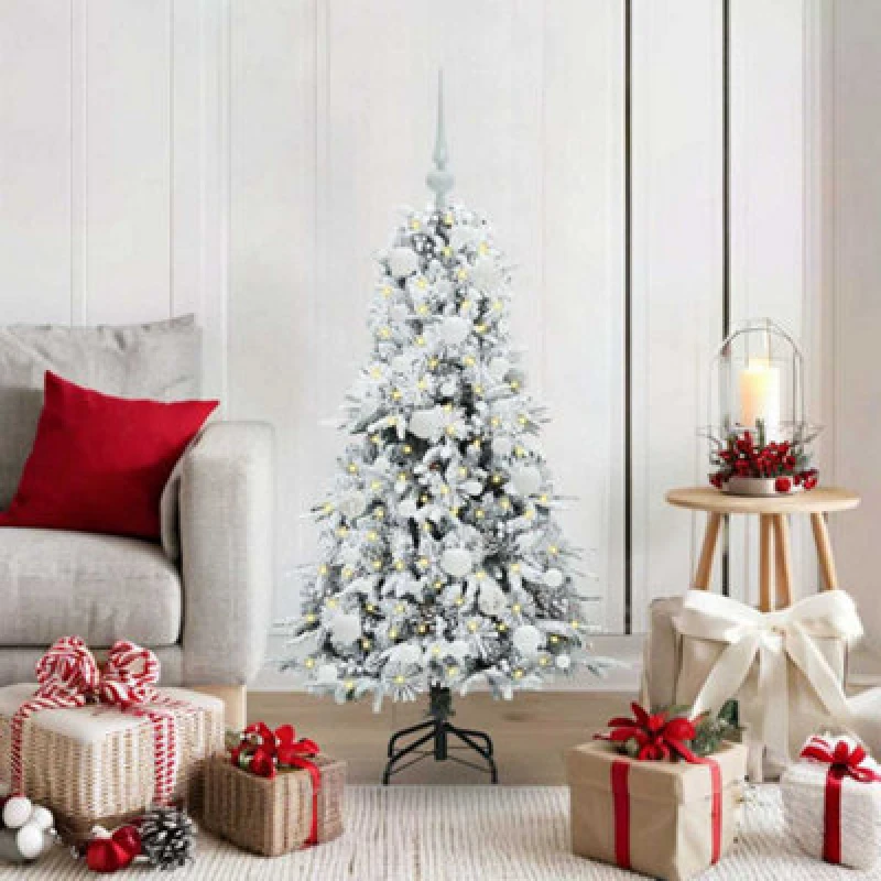 Image of vidaXL Artificial Hinged Christmas Tree with White Balls Snow Flocked Green 120cm PE and PVC, Green 3397461