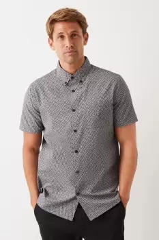 image of Mens Short Sleeve Grey Ditsy Floral Button Down Shirt