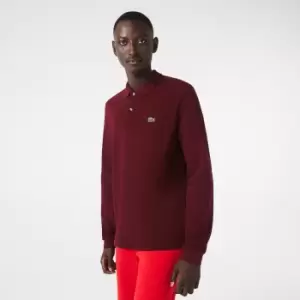 Image of Lacoste classic fit long-sleeve Polo Shirt in marl petit pique Size 3 - S Bordeaux