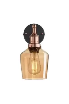 Image of Brooklyn Tinted Glass Schoolhouse Wall Light, 5.5 Inch, Amber, Copper Holder