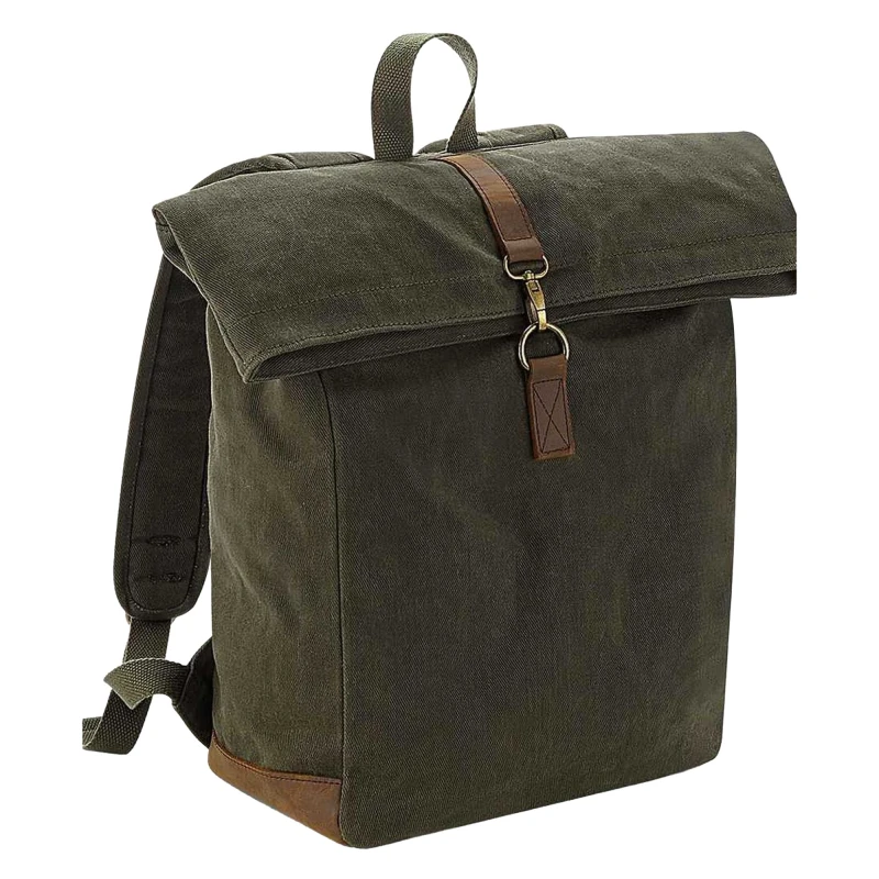 Image of Quadra Mens Heritage Leather Trim Backpack in Olive Olive Male