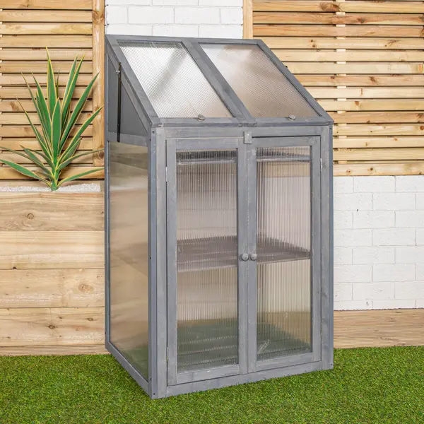 Image of Samuel Alexander Wooden Mini Greenhouse Cold Frame - Small Greenhouse Grey H120 x W69 x D49cm