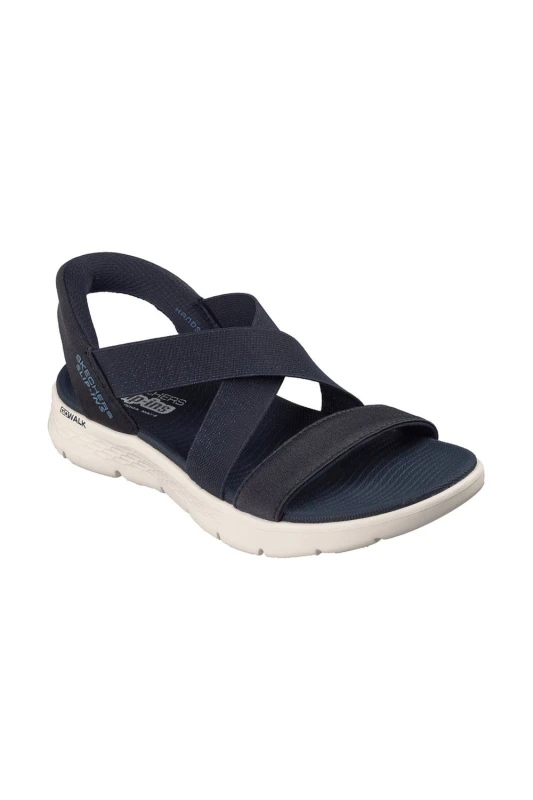 Image of Skechers Womens GO WALK FLEX SANDAL Slip-Ins Sparkle Gore Cross Band Qtr Strap Sandal Navy Size: 4 Navy Female 4