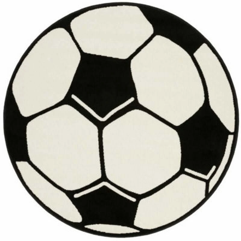 Image of The Rugs Design Velours Football Rug Round Soft Polypropylene Kids Play Mat In Black
