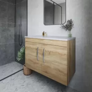 image of Nuie - Athena Wall Hung 2-Door Vanity Unit with Grey Worktop 800mm Wide - Natural Oak