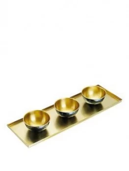 Image of Kitchencraft ArtesÀ Hammered Brass Serving Platter With 3 Serving Bowls
