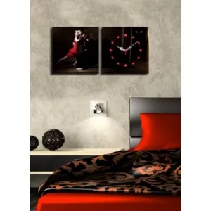 2P2828CS-10 Multicolor Decorative Canvas Wall Clock (2 Pieces)