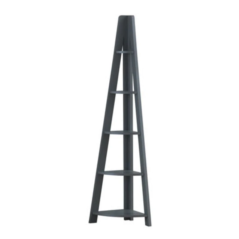 Image of Timber Art Design Riva Scandinavian Retro Corner Ladder Bookcase Shelving Shelf Unit Dark Grey 5 Tier