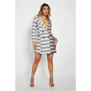 Image of I Saw It First Stone Woven Check Splice Blazer Dress - Brown