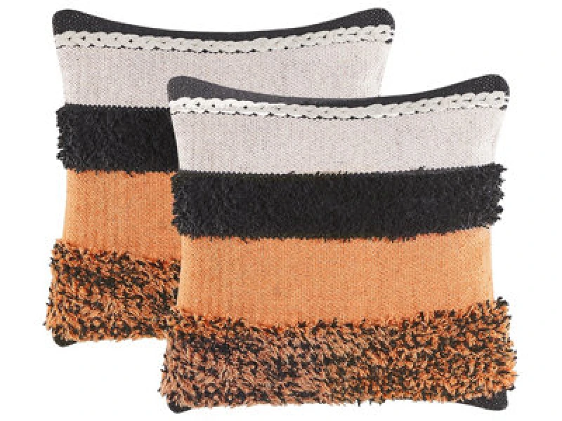 Image of Beliani Set Of 2 Decorative Cushions Mihalgazi Cotton 45 X 45cm Multicolour Striped
