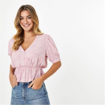 image of Jack Wills Wrap Front Top - Pink Print