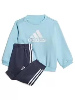 Image of adidas Favourites Toddler Boys Badge Of Sport Crew And Jogger Set, Bright Blue, Size 18-24 Months