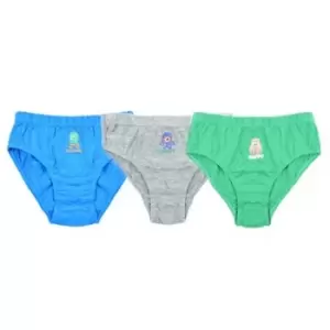 Image of Tom Franks Boys T-Boys Animal Monster Briefs (Pack Of 3) (2-3 Years) (Blue/Grey/Green)