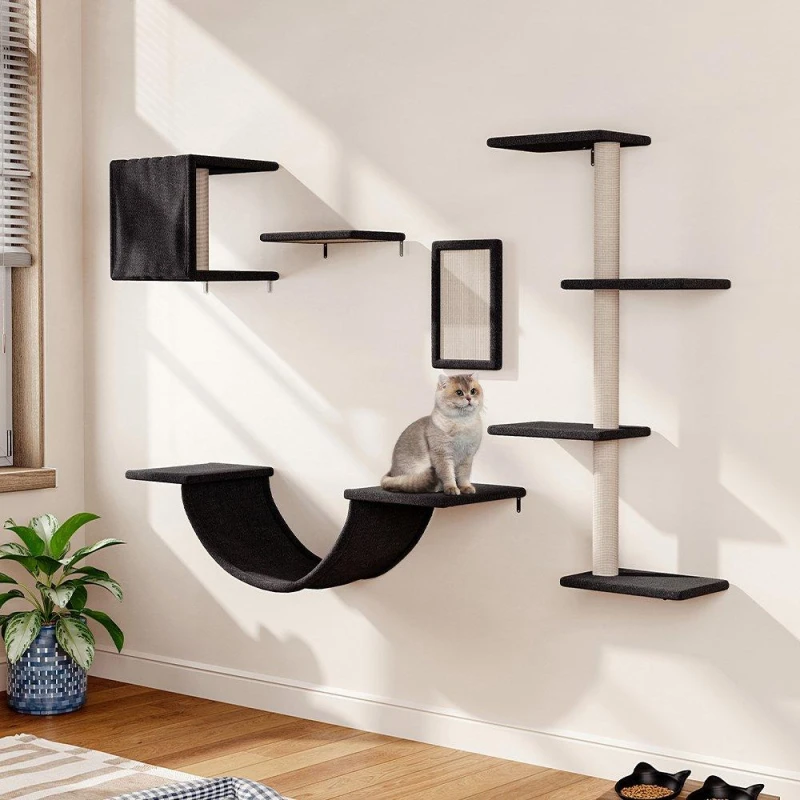 Image of KIDKID PET Cat Tree Set with Hammock and Jumping Platform Black unisex One Size