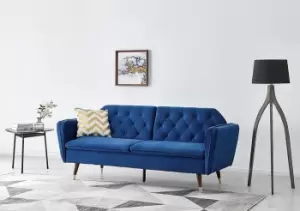 Image of Whitby Velvet Sofa Bed With Chesterfield Design With Gold Metal Tipped Wooden Legs