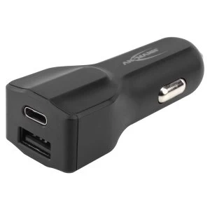 image of ANSMANN USB Car Charger 4.0A 2 Port Type C + USB Smart IC Black