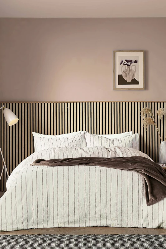 Image of Helena Springfield 'Waffle Stripe' Duvet Cover Set in Brown Size: Single Brown Unisex Single
