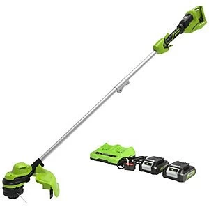 image of Greenworks 48V (2 X 24V) Line Trimmer with 2 x 24v 2Ah battery and charger