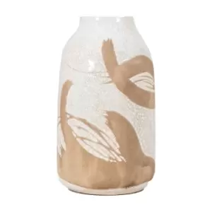 image of Gallery Interiors Yoya Vase in Reactive White & Brown / Small