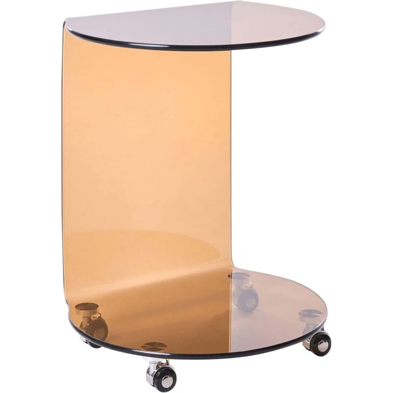 Image of Beliani Side Table Minto Tempered Glass Brown With Wheels