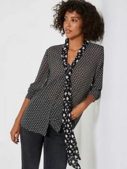 Image of Mint Velvet Camilla Mixed Print Tie Neck Blouse - Black