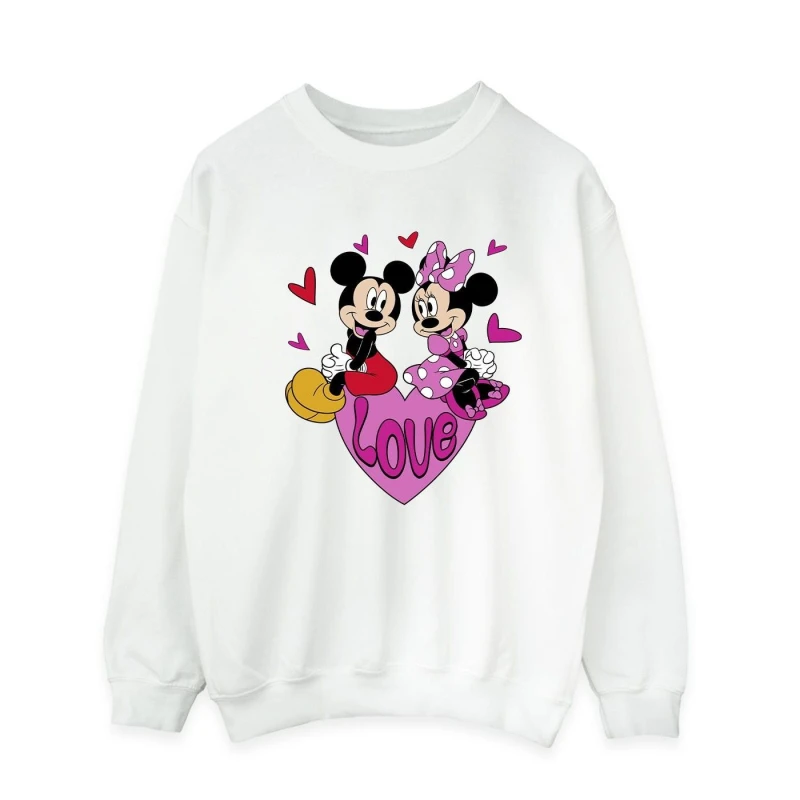 Image of Disney Men Love Mickey & Minnie Mouse Hearts Sweatshirt in White Size: Small White S Male 5063376317856