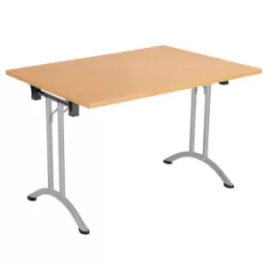 Image of Tc One Union Folding Table 1200 x 700 Silver Frame Beech Rectangular Top
