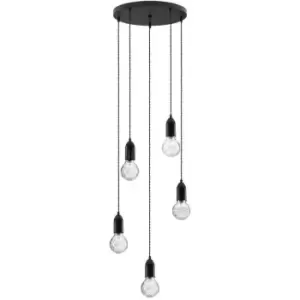 Image of Merano - Kitimat 5 Light Cluster Pendant Ceiling Light Black Metal, Clear Glass LED G9