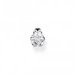 Image of Sterling Silver Enamel Penguin With White Stone Single Earring H2258-041-7