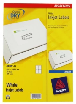 Image of Avery Inkjet Labels 4/sht 139x99.1mm
