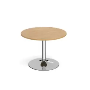 image of Genoa circular dining table with chrome trumpet base 1000mm - oak