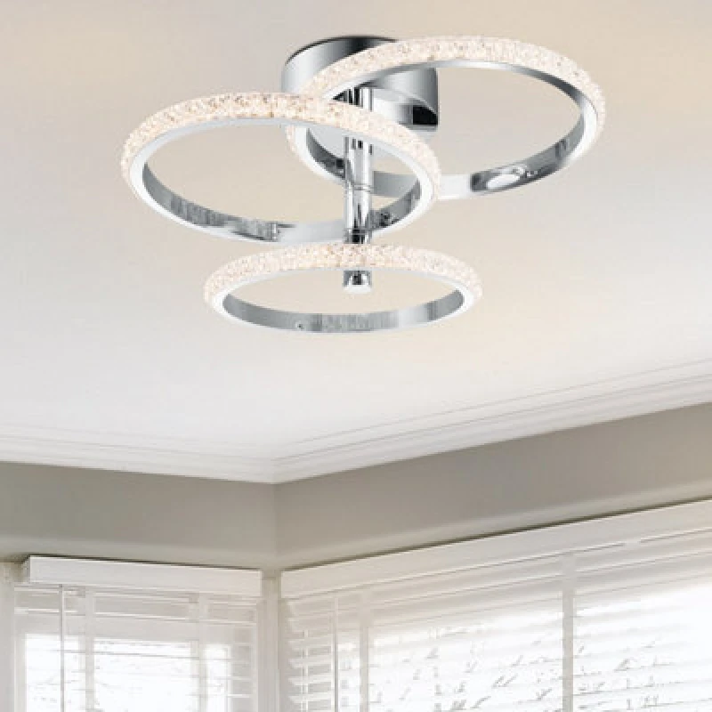Image of Cosylyte Cowan 3 Ring Integrated Led, Modern Beaded Ceiling Light - Chrome