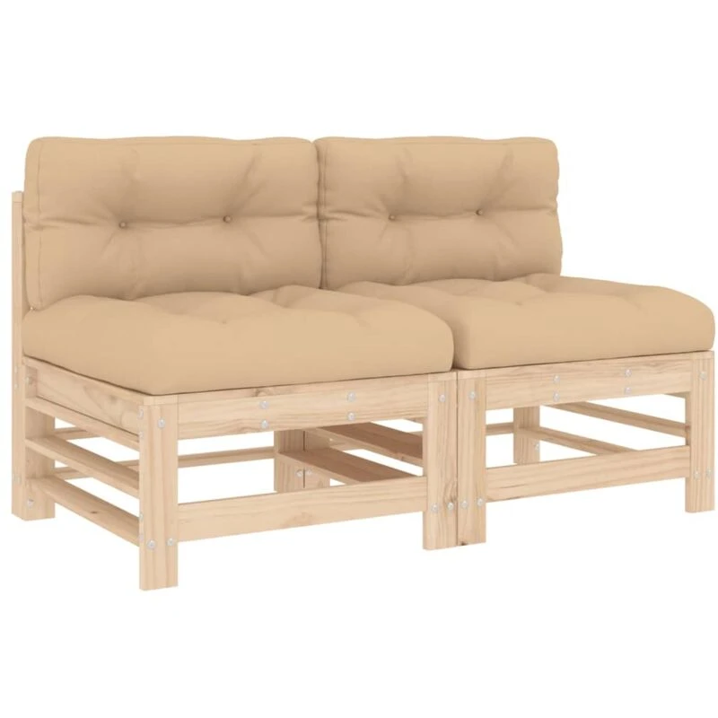 Image of VIDAXL Middle Sofas with Cushions 2 pcs Solid Wood Pine Vidaxl 8720845802912