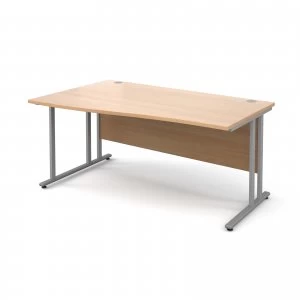 Image of Maestro 25 SL Left Hand Wave Desk 1600mm - Silver Cantilever Frame be