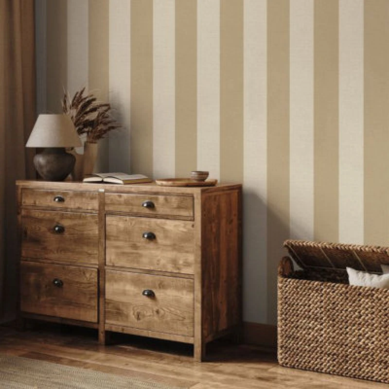 Image of Carmella Stripe Textured Heavyweight Vinyl Wallpaper Sand Belgravia 7161