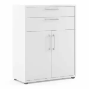 Image of Prima Bookcase 1 Shelf With 2 Drawers And 2 Doors In White