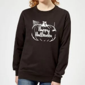 image of Happy Halloween Pumpkin Womens Sweatshirt - Black - 5XL