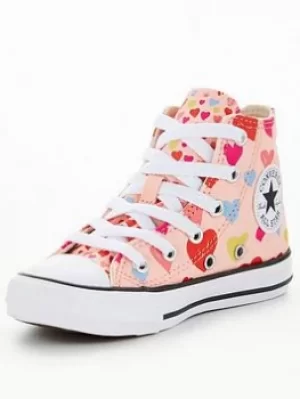 image of Converse Chuck Taylor All Star Heart Hi Childrens Trainer, Pink/White, Size 12