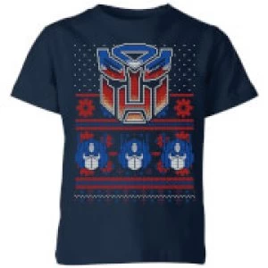 Image of Autobots Classic Ugly Knit Kids Christmas T-Shirt - Navy - 11-12 Years