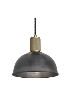 image of Knurled Dome Pendant Light, 8 Inch, Pewter, Brass Holder