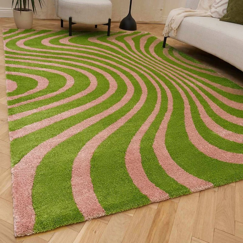 Image of THE RUGS Joli Striped Soft & Dense Pile Living Room & Bedroom Rug in Bright Green Size: 80cm x 150cm Bright Green Unisex 80cm x 150 cm