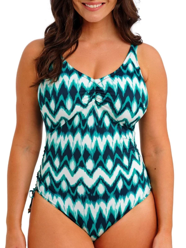 Image of Fantasie Womens Sabana V-Neck Swimsuit in Blue Size: 38G Blue Female 38G