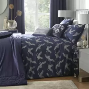 image of Laurencellewelynbowen - Laurence Llewelyn Bowen Edo Jacquard Weave Metallic Yarn Duvet Cover Set, Navy/Silver, Super King