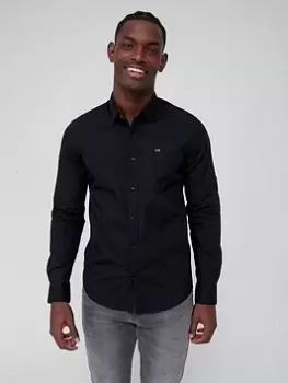 Image of Calvin Klein Slim Fit Stretch Poplin Shirt - Black, Size L, Men