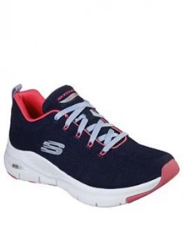 Image of Skechers Arch Fit Comfy Wave Trainers - Navy/Pink