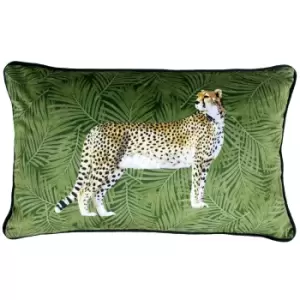 image of Cheetah Forest Velvet Cushion Green / 30 x 50cm / Cover Only