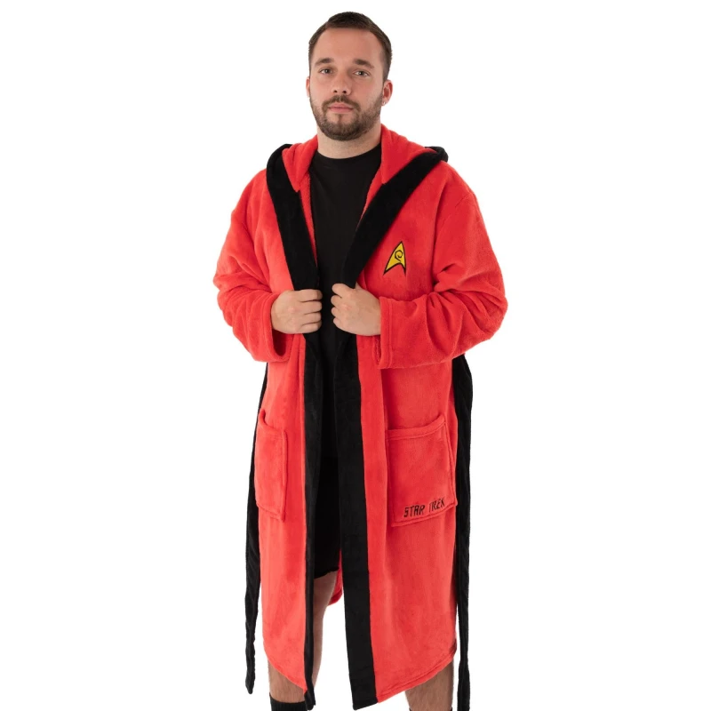 Image of Star Trek Star Trek Men Hooded Bathrobe in Red Size: Small Red S Male 5063203011315