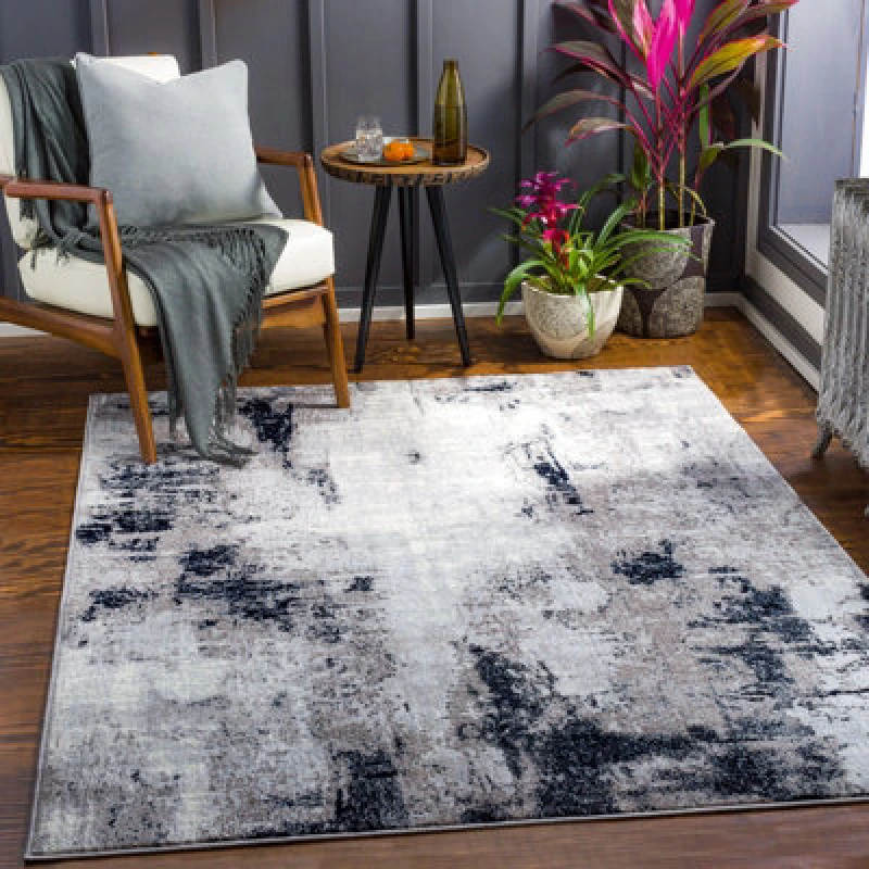 Image of Livabliss Abstract Modern Marble Grey Giulia Area Rug 120 X 170 Cm - Easy Care, Non Shedding, Ideal For Living Room & Bedroom