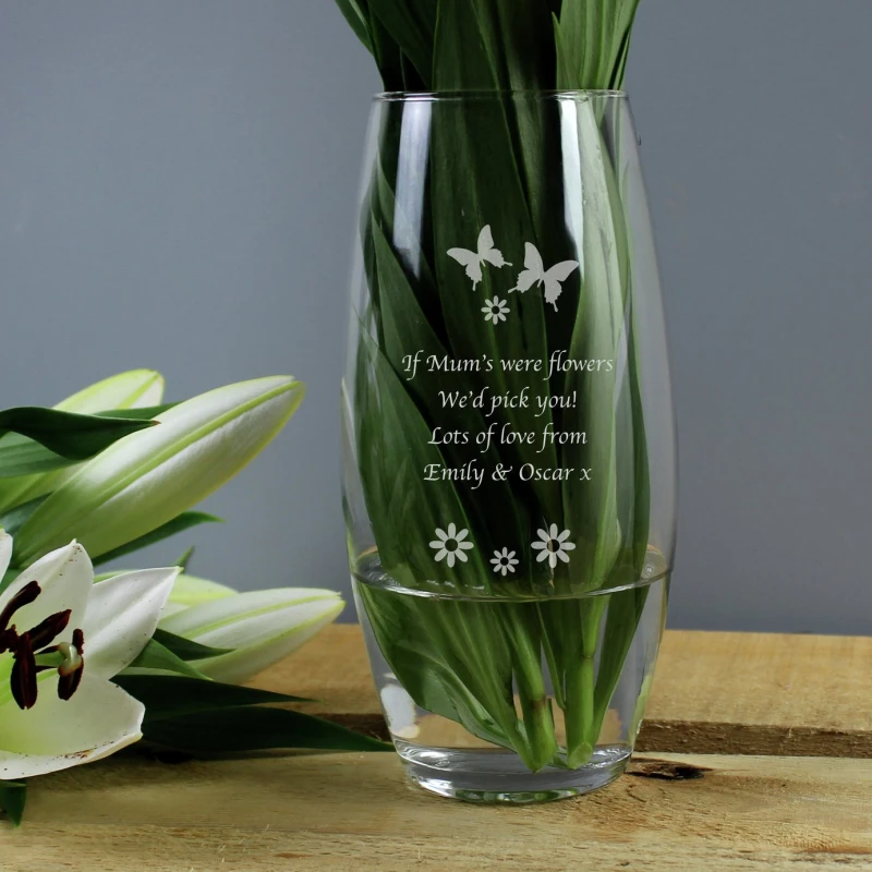 Image of Personalised Memento Company Personalised Message Butterflies And Flowers Bullet Vase