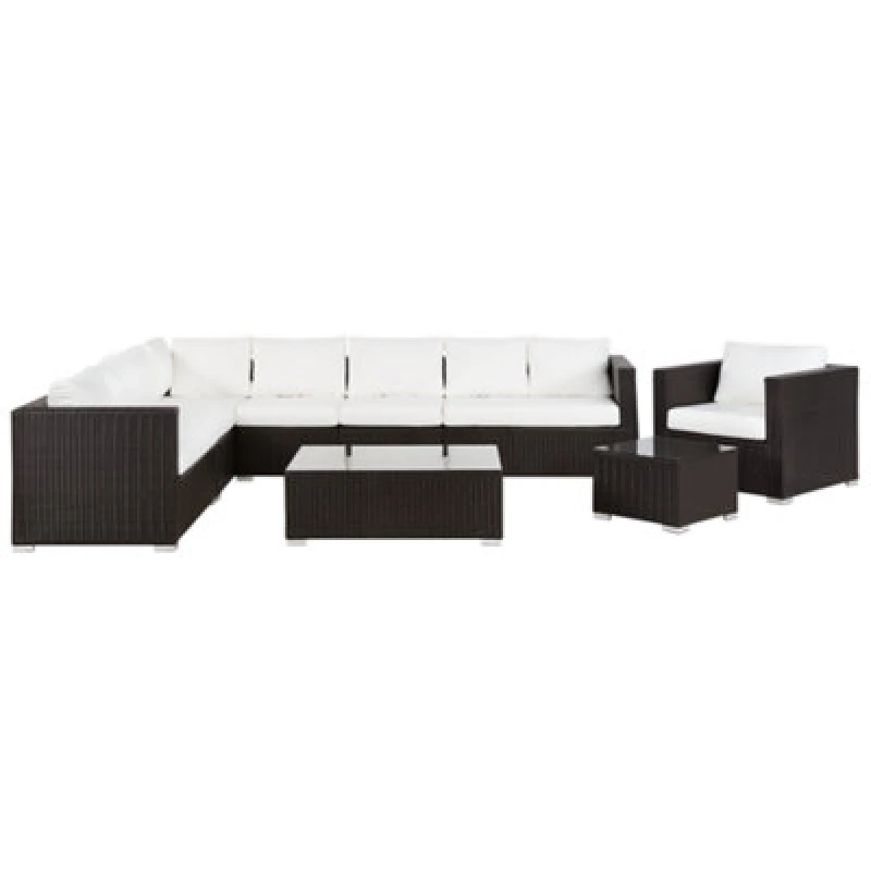 Image of Beliani Garden Lounge Set With Table 8 Seater XXL Right Hand Modular Pe Rattan Dark Brown